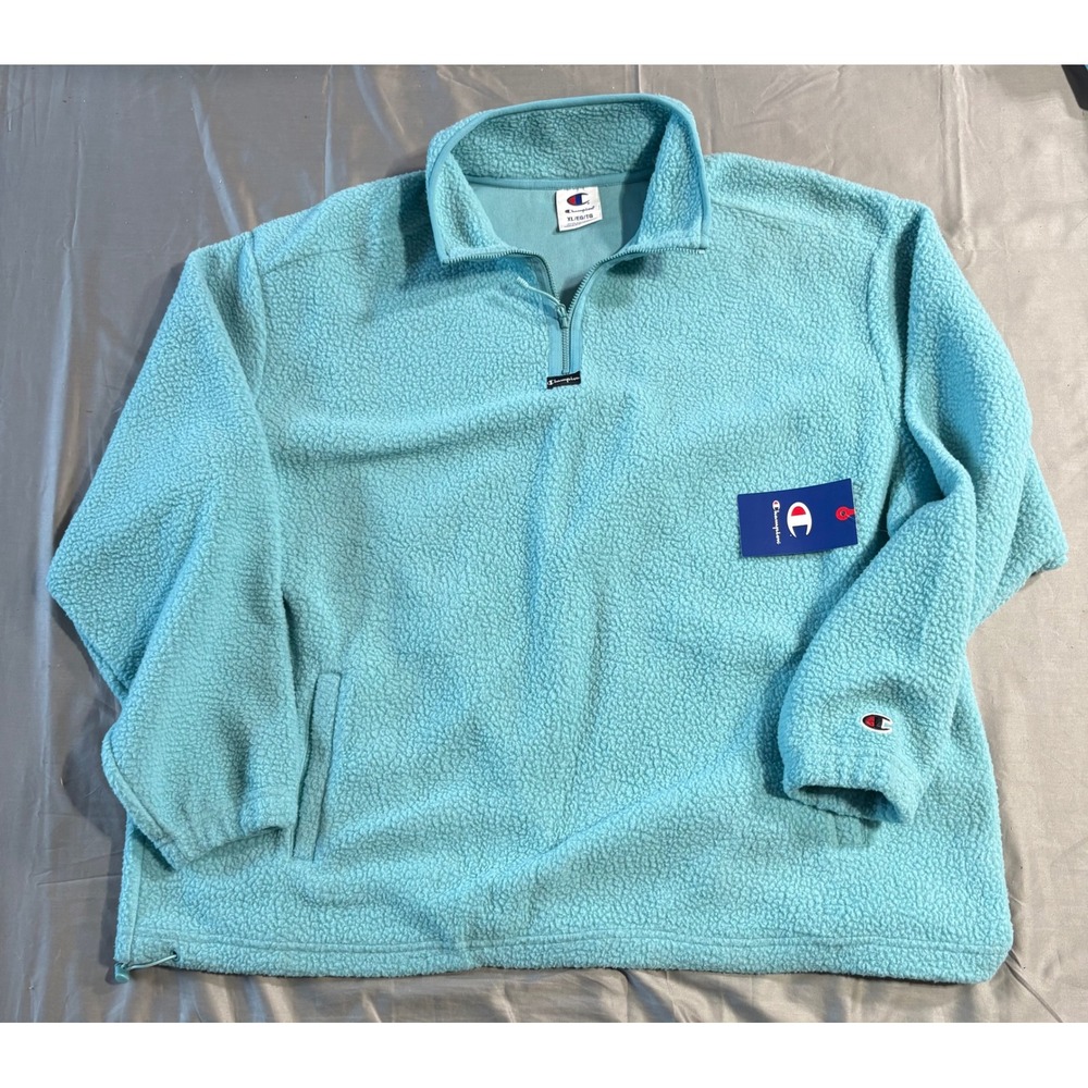 Champion‎ Mens Sherpa Quarter Zip Fleece Pullover Turquoise Blue XL M0927 nwt